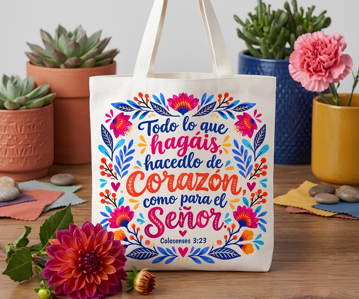 Vibrant Canvas Tote Bag- Spanish – Handcrafted Daily Carry