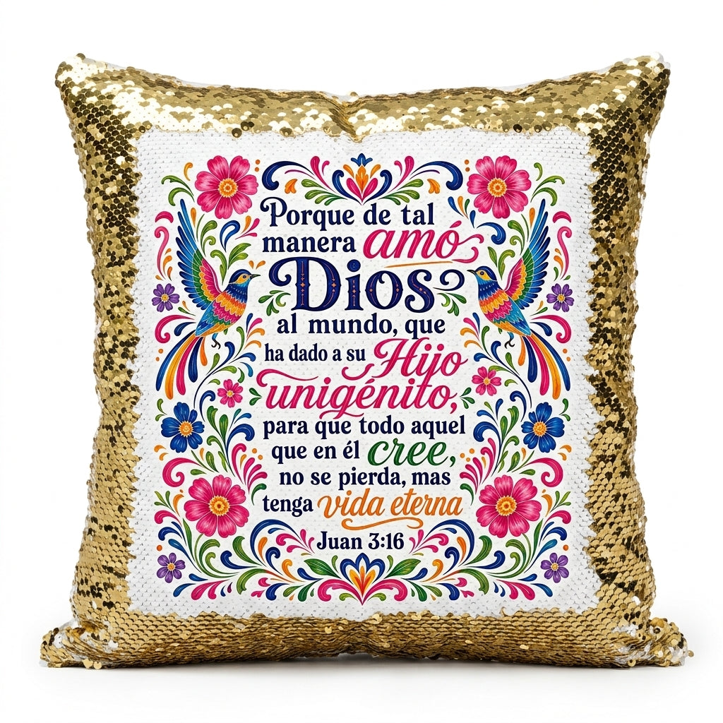 "Juan 3:16" Sequin Throw Pillow Cover